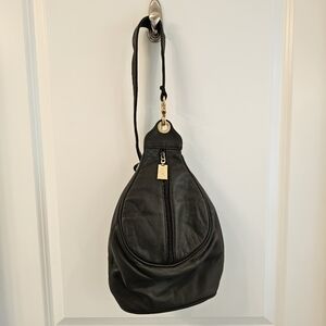 Kristino Handbags Vintage Brown Leather Sling Purse w/ Gold Accents NWT